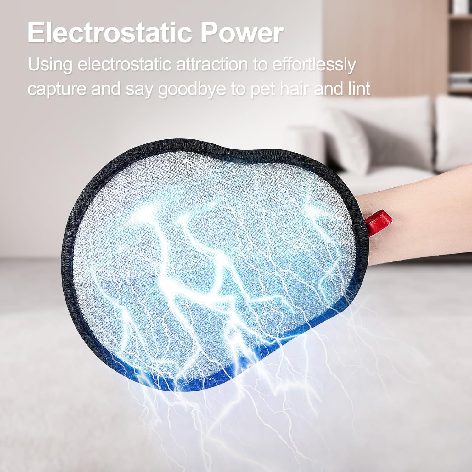 Communicates the product's electrostatic attraction technology that effortlessly captures pet hair and lint, reassuring shoppers of its effectiveness for pet owners.
