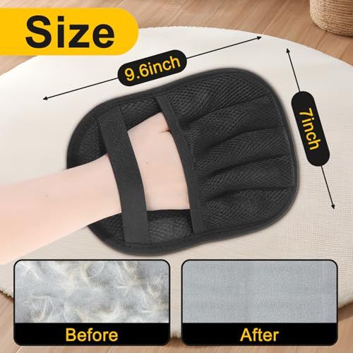 Communicates the exact physical dimensions of the cleaning mitt (9.6 inches by 7 inches) to help shoppers understand the product's size and fit. Demonstrates the cleaning transformation achieved by…
