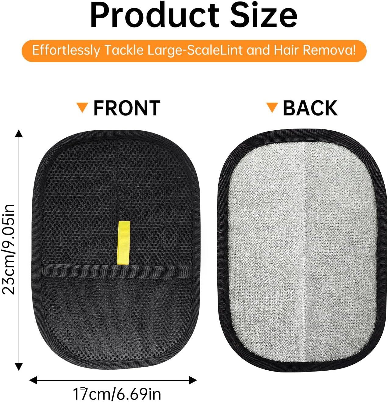 Communicates the exact physical size of the lint and hair removal product to help shoppers understand how large the tool is before purchasing.