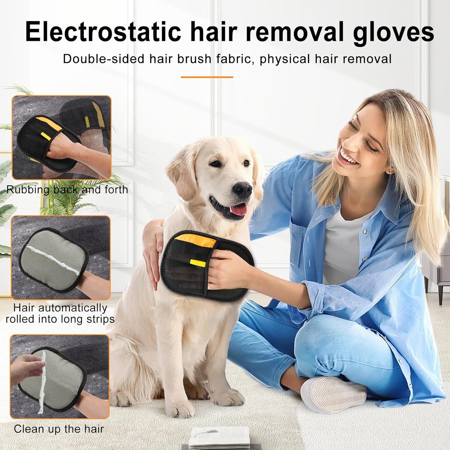 Demonstrates how to use the electrostatic hair removal gloves in a simple three-step process, showing shoppers the ease of removing pet hair from surfaces and making cleanup effortless. Highlights…