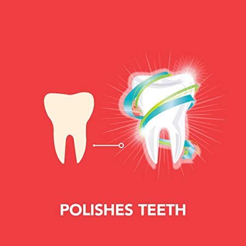Communicates that the product polishes teeth, delivering a whitening or brightening benefit to reassure shoppers of cosmetic effectiveness.