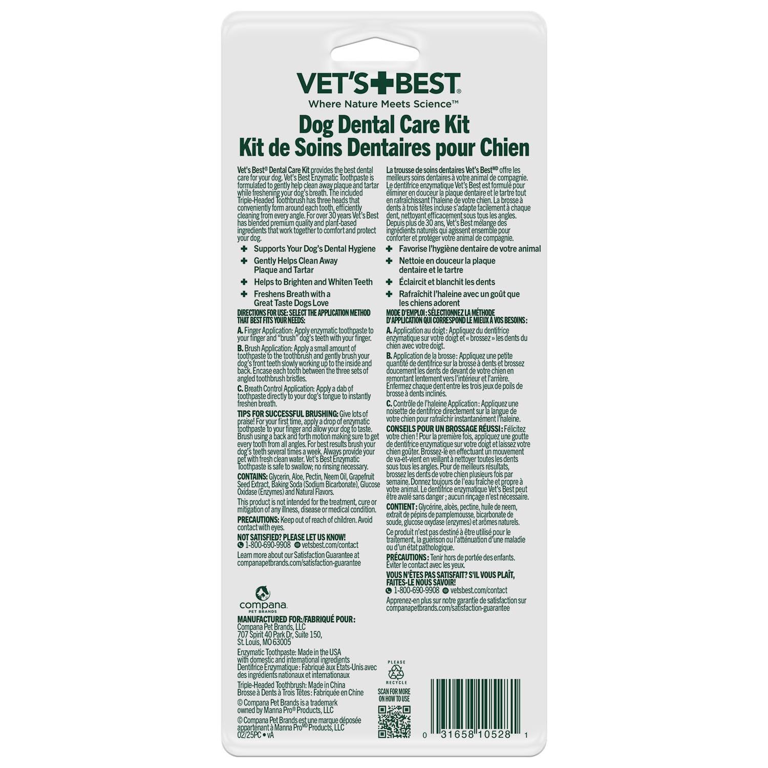 Shows the back of the product packaging to inform shoppers about the complete dental care kit contents, ingredients, usage instructions, and product benefits included in the purchase.
