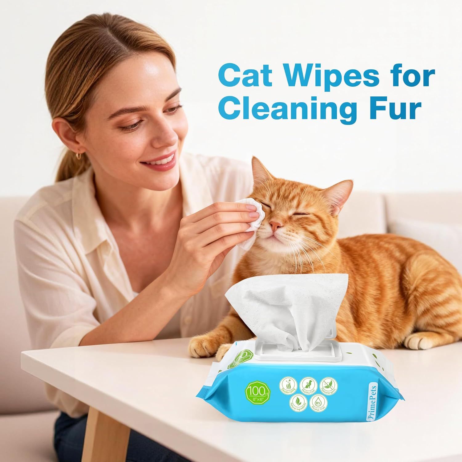 Demonstrates how to use the cat wipes to clean a cat's fur, showing the product in action to help shoppers understand proper usage and application. Highlights the primary benefit of the wipes for…