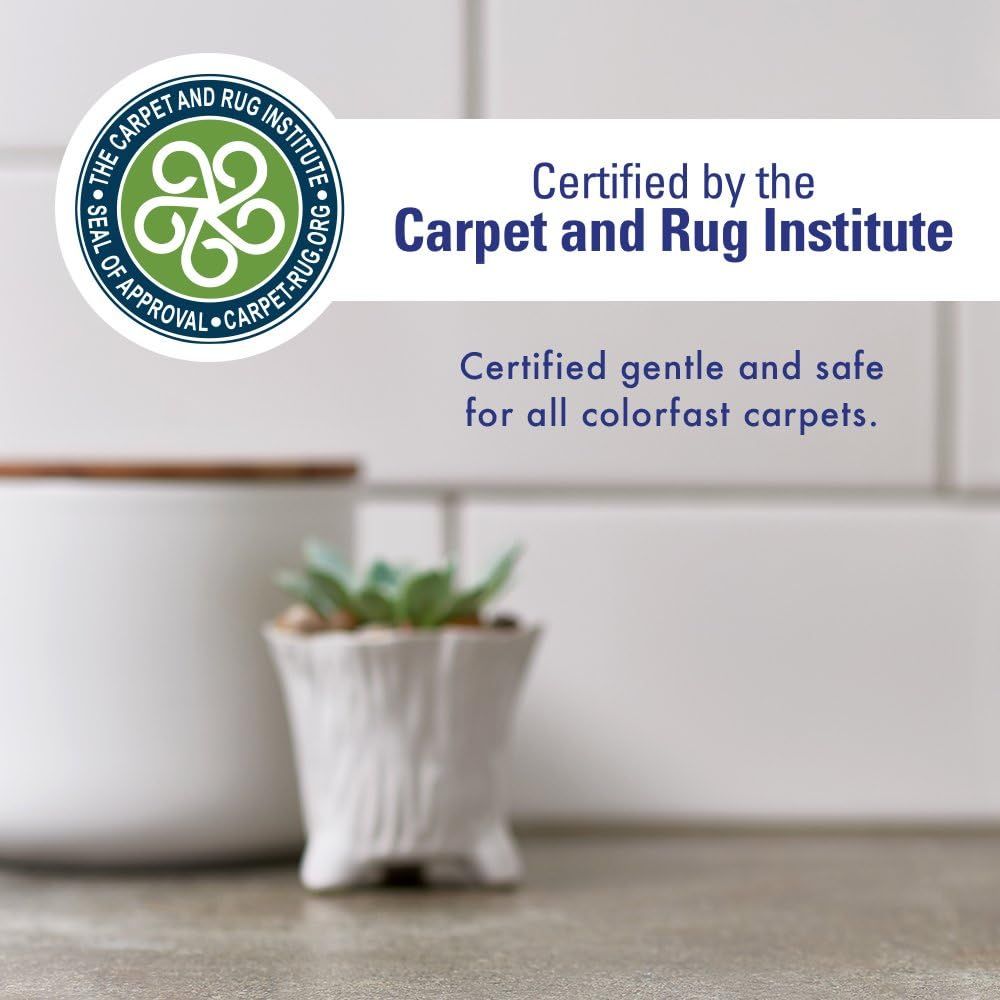 Communicates third-party certification from the Carpet and Rug Institute to reassure shoppers that the product is gentle, safe, and approved for use on all colorfast carpets. Highlights the…