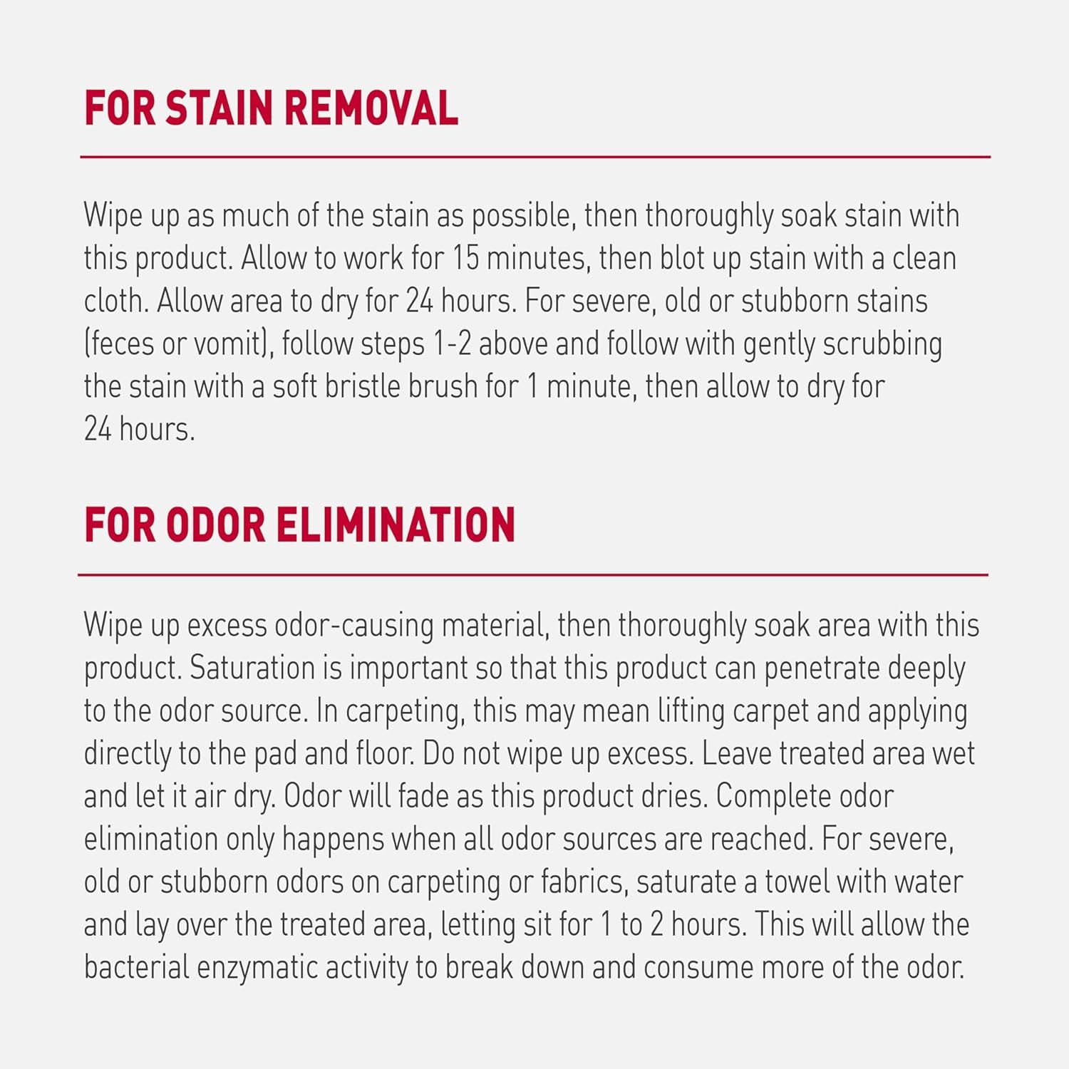 Provides detailed step-by-step instructions for using the product to remove stains and eliminate odors, helping shoppers understand proper application methods for best results.