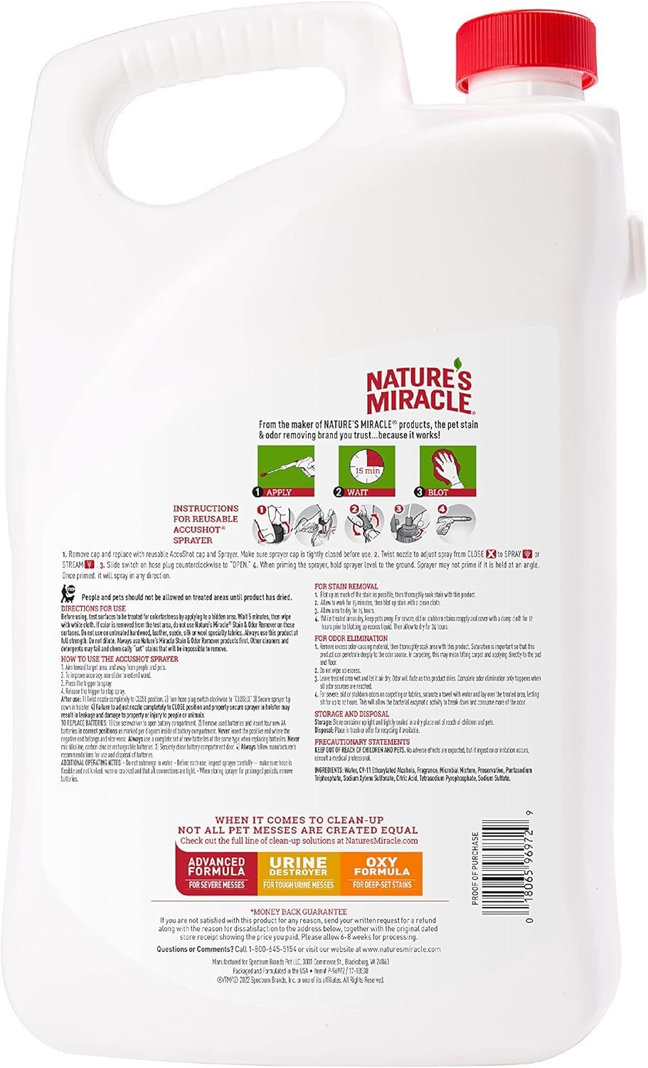 Provides clear step-by-step instructions on how to use the pet stain remover product, showing the simple application process to reassure shoppers that it's easy to use effectively.