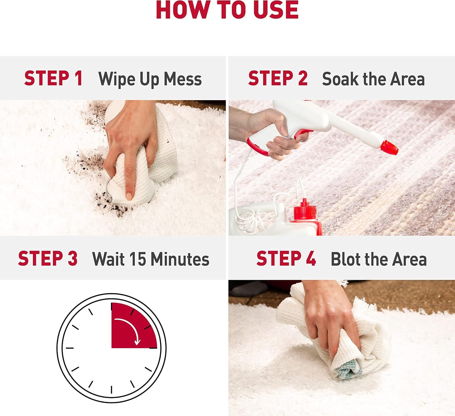 Provides clear step-by-step instructions on how to use the cleaning product to remove stains, making it easy for shoppers to understand the application process.