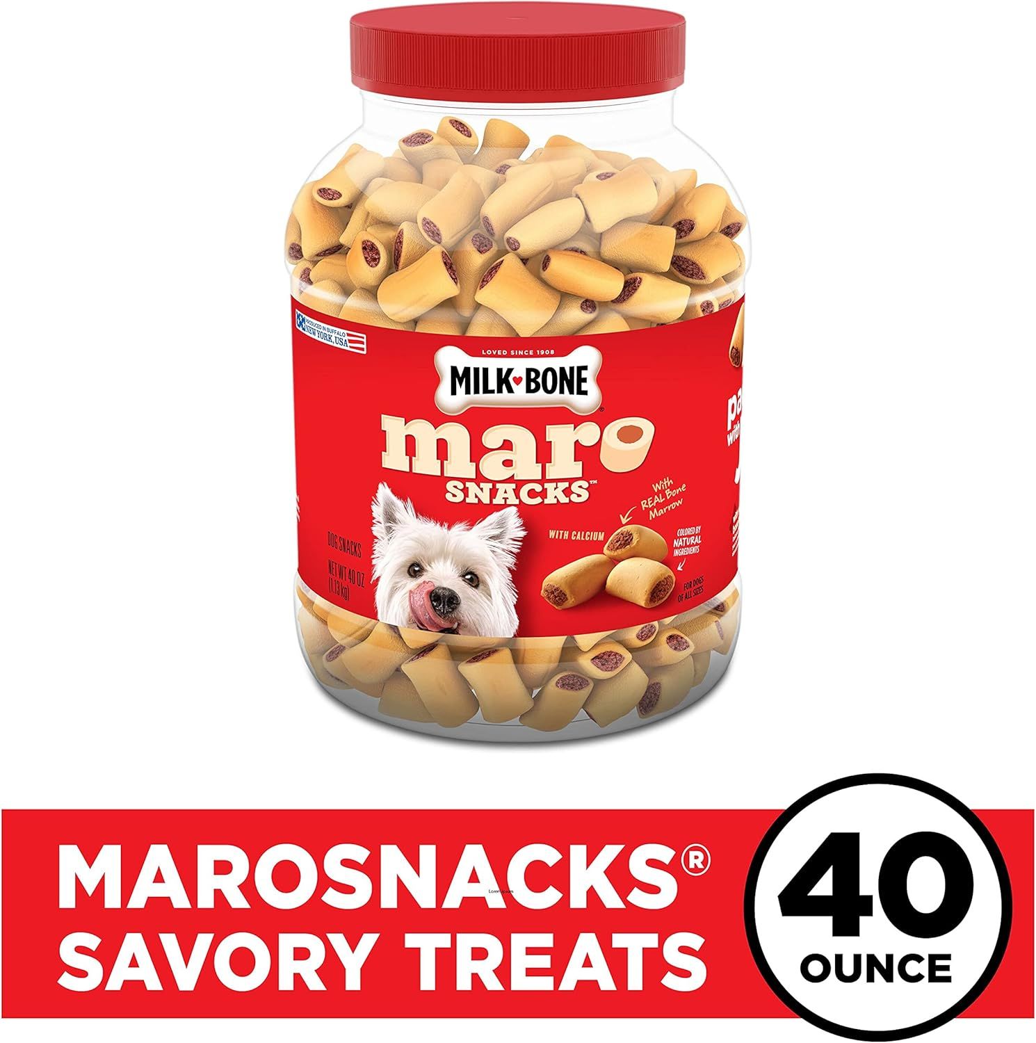 Communicates the large quantity of treats included in the container to emphasize value and long-lasting supply for pet owners.