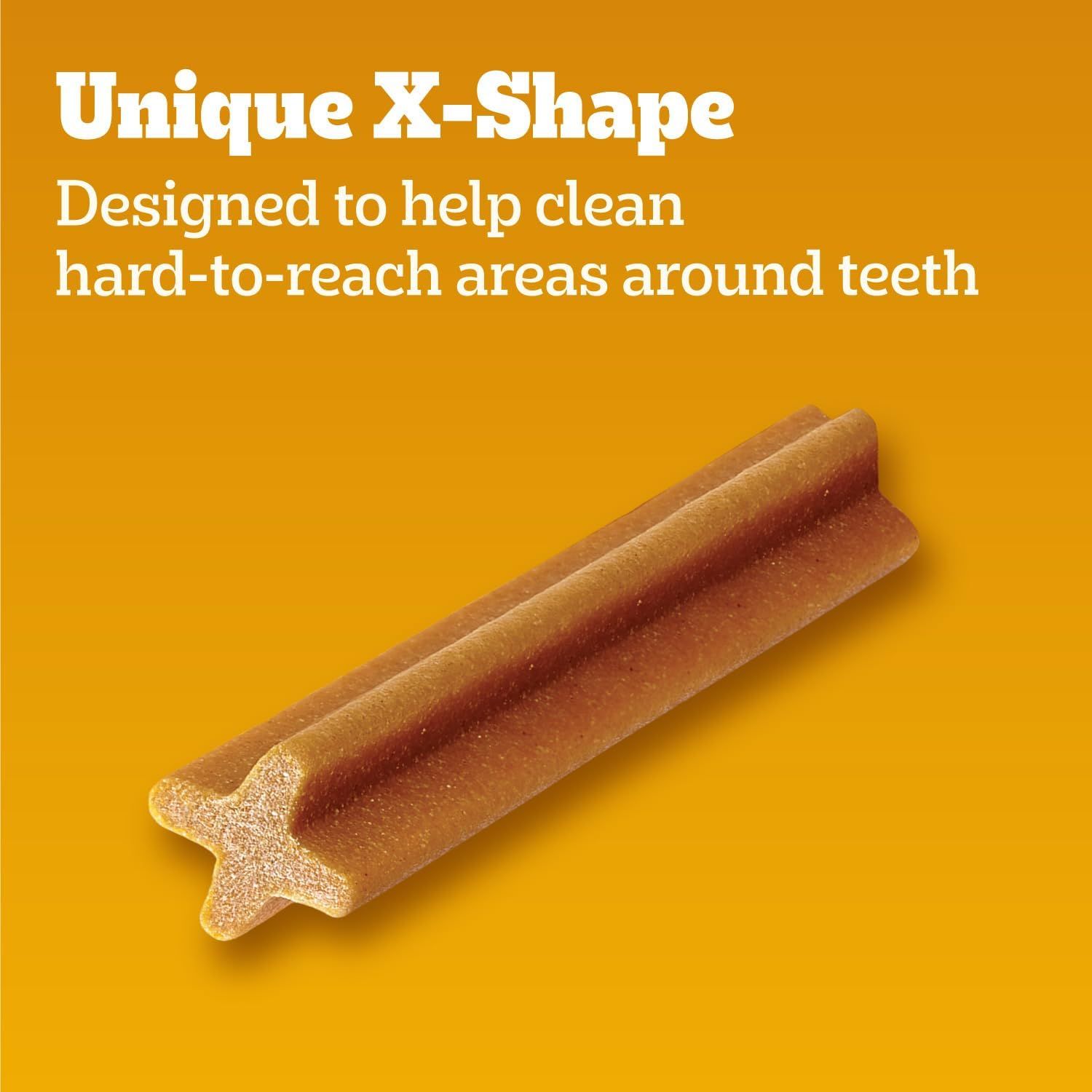 Communicates that the product's distinctive X-shaped design enables it to clean hard-to-reach areas around teeth, highlighting a key functional benefit.