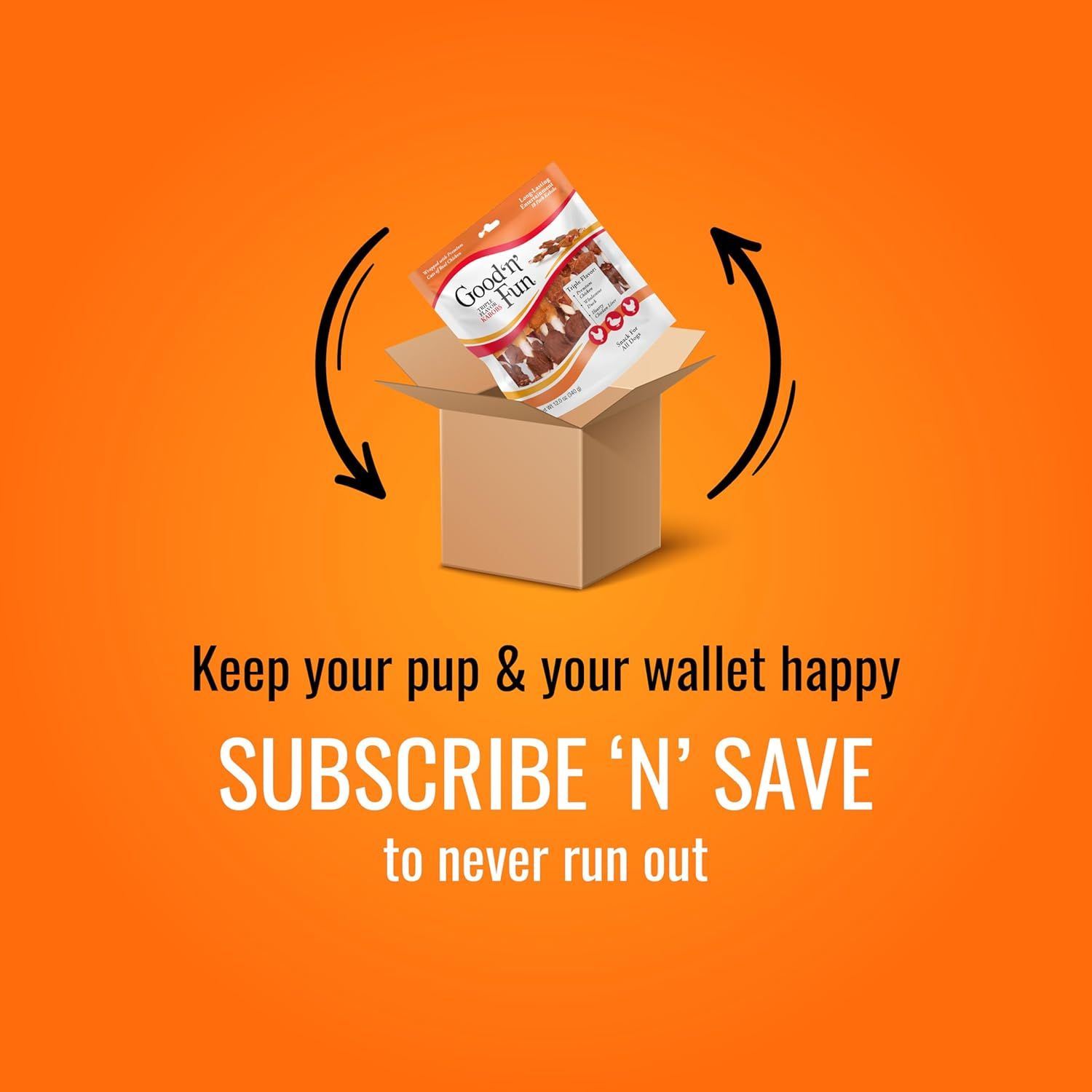 Promotes the Subscribe and Save program to encourage recurring purchases, emphasizing convenience and savings for pet owners.