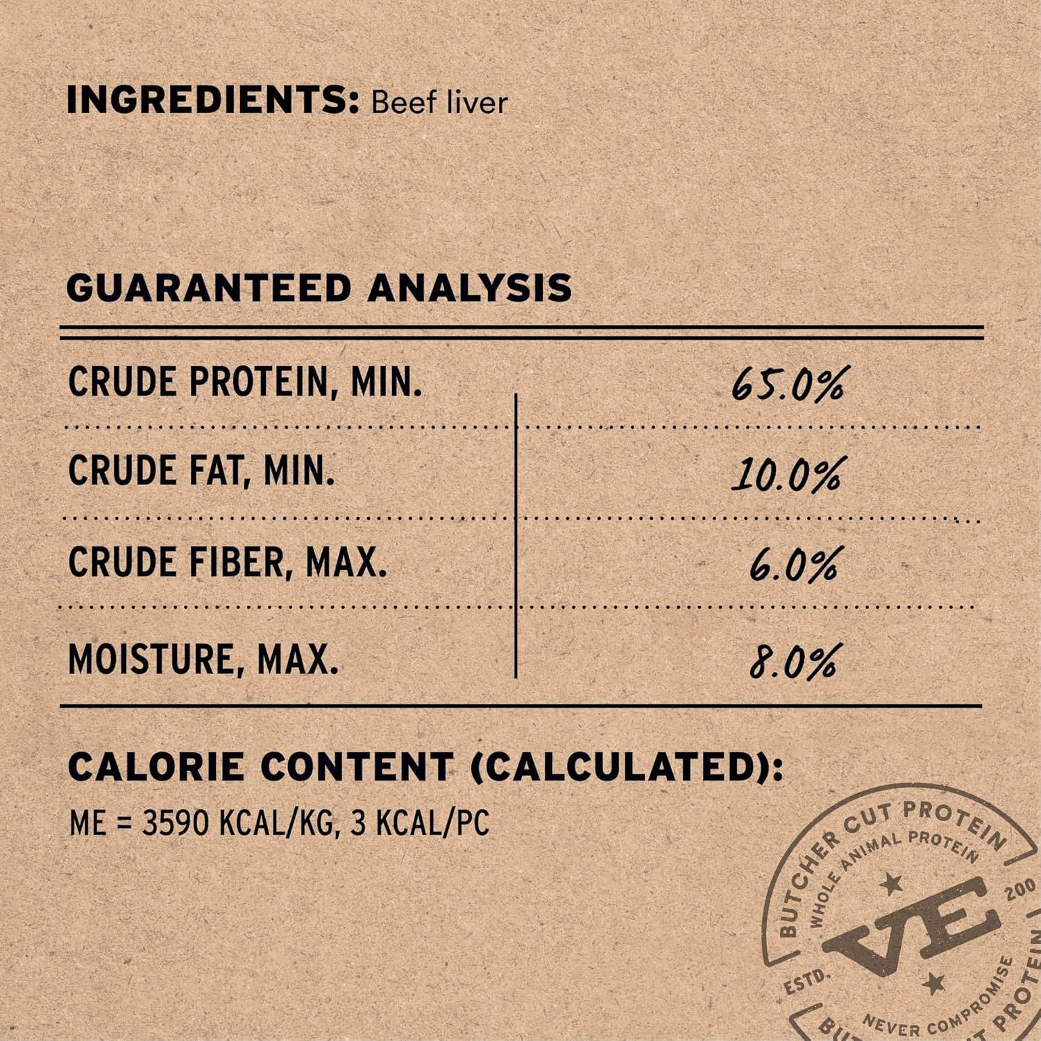 Communicates the nutritional profile and guaranteed analysis of the product to reassure shoppers about its high protein content and quality ingredients.