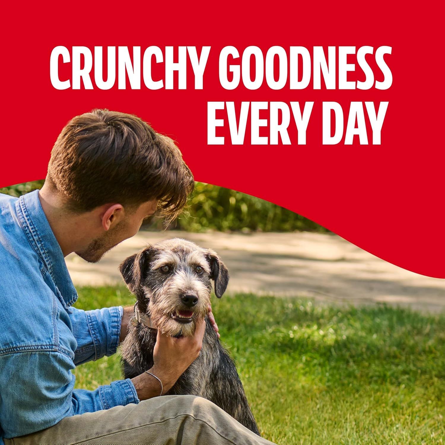 Communicates the product's crunchy texture as a key benefit, positioning it as a daily treat or food option for dogs.