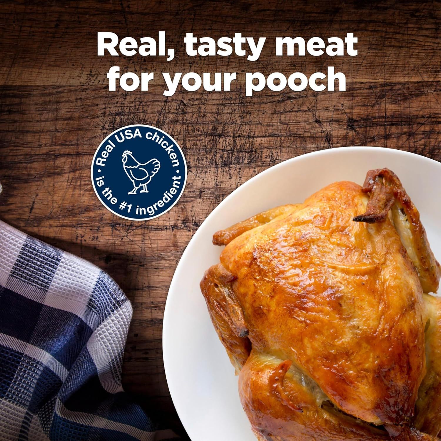Communicates that the product contains real, high-quality USA chicken as the primary ingredient, reassuring pet owners about ingredient quality and sourcing.