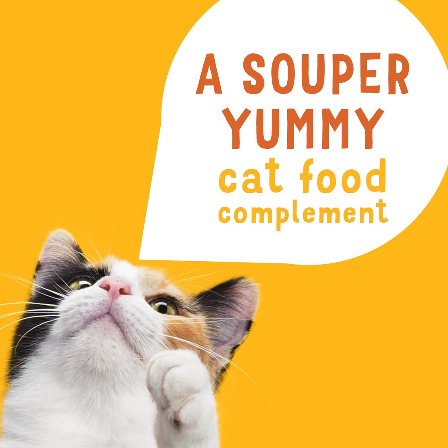 Communicates that the product is highly palatable and appealing to cats, using emotional imagery and simple messaging to reassure pet owners their cats will love it.