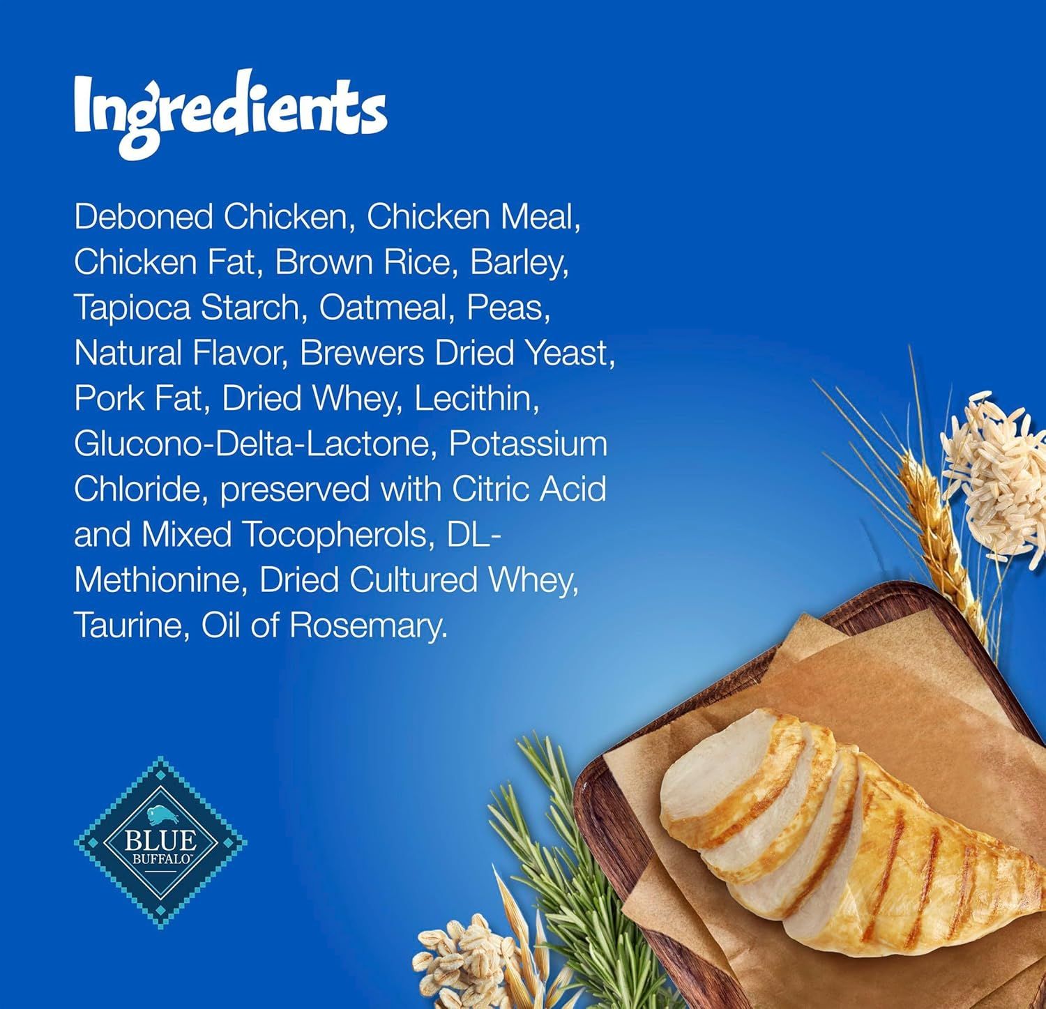 Communicates transparency and quality by listing all ingredients in the product, reassuring shoppers about what they are feeding their pets.