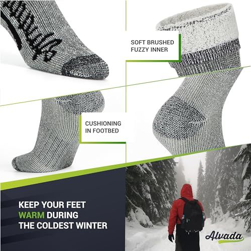 Highlights the physical construction and comfort features of the socks, showing the soft inner lining and cushioned footbed to reassure shoppers about warmth and comfort during cold weather.…