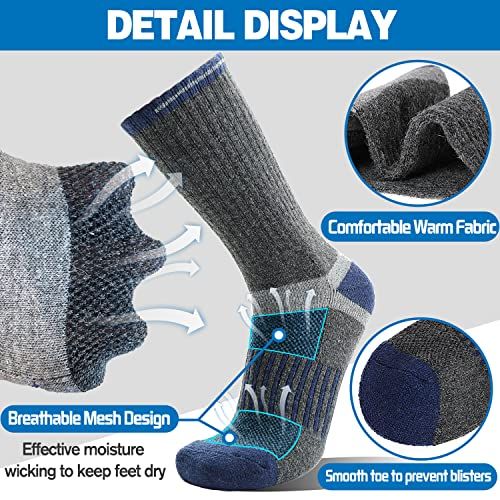 This image breaks down the sock's construction by highlighting specific physical zones and materials—breathable mesh for moisture wicking, warm fabric for comfort, and smooth toe to prevent…