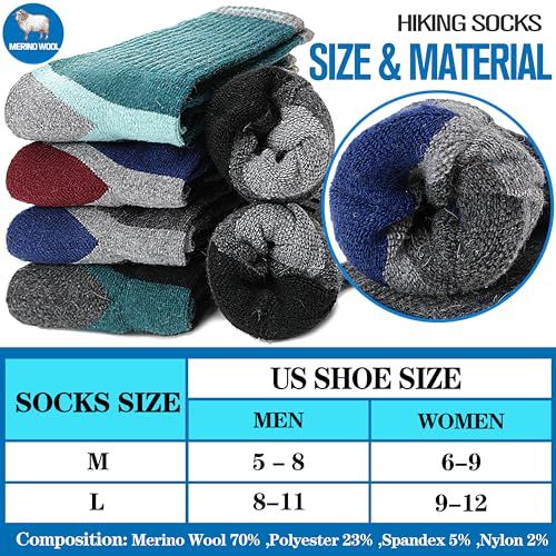 Provides a detailed sizing chart showing sock sizes for men and women, along with material composition details, helping shoppers select the correct size and understand the product's fabric makeup.