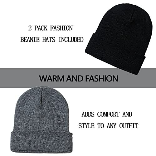 Communicates that the purchase includes two beanie hats, emphasizing value and variety for the shopper. Highlights multiple benefits of the beanies including warmth, fashion, comfort, and…