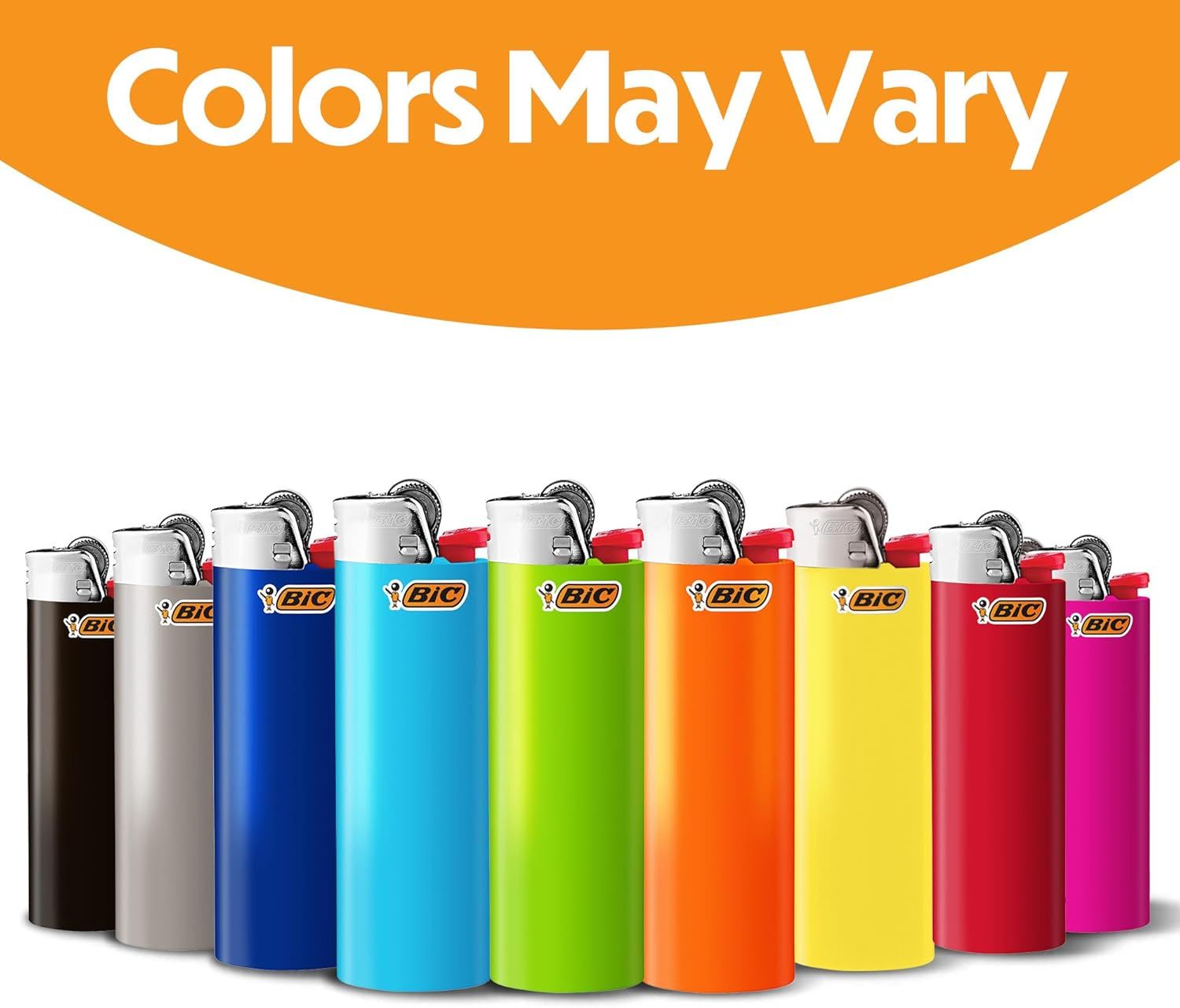 Showcases the brand's product lineup and available color options to help shoppers understand the variety of choices available when purchasing BIC lighters.