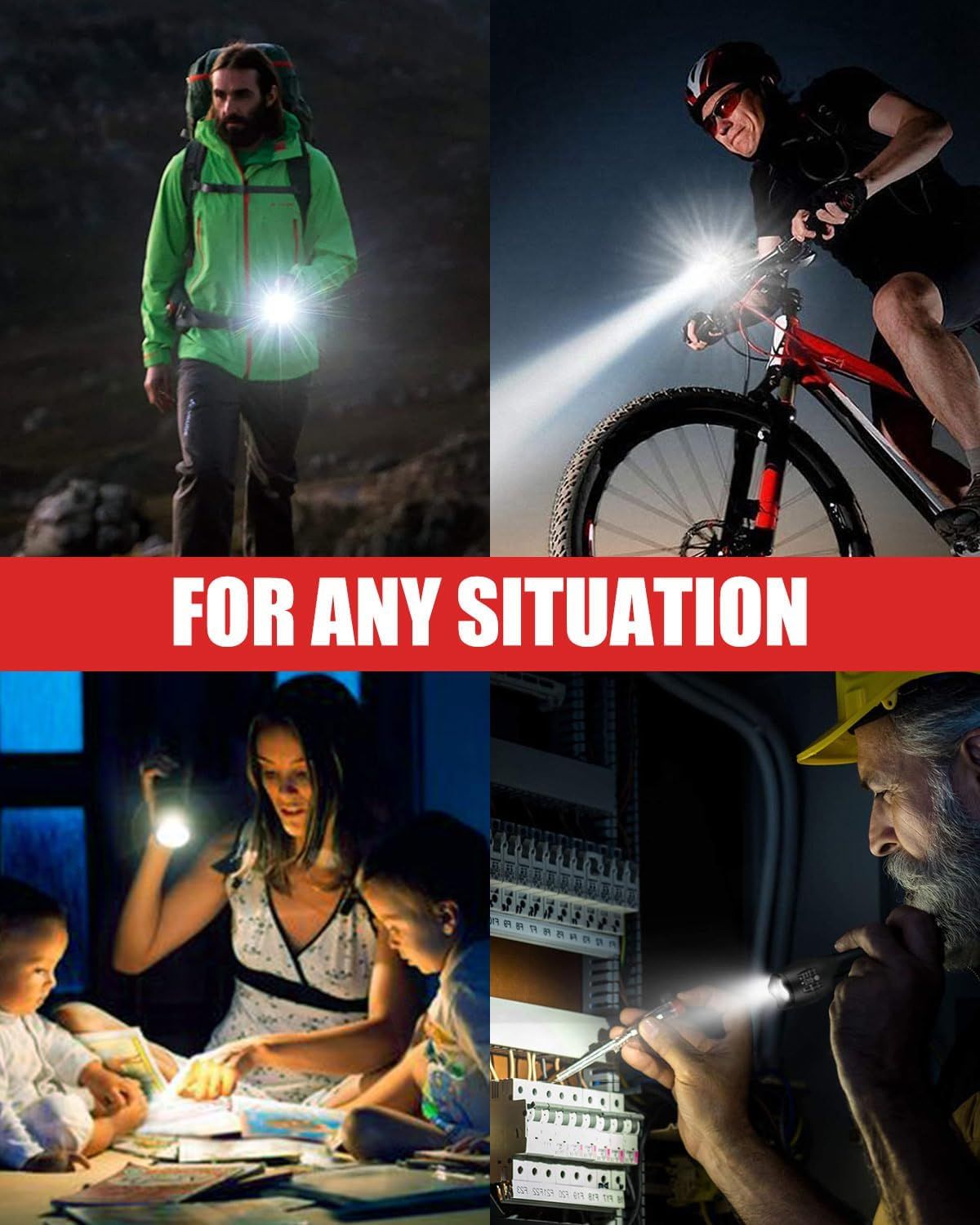 Demonstrates the product's versatility by showing it being used in multiple real-world scenarios including hiking, biking, family activities, and professional work, reassuring shoppers that it works…