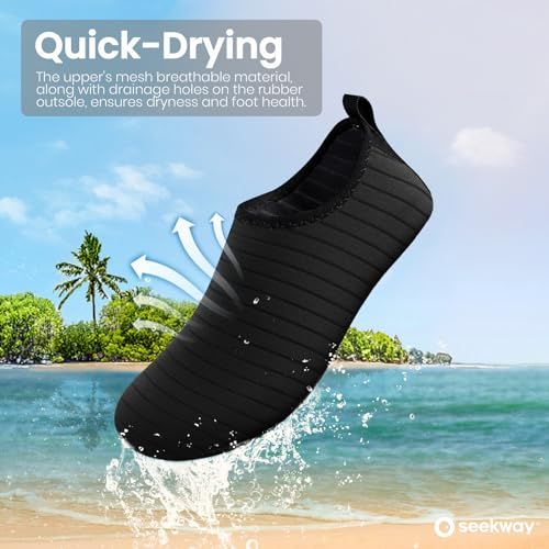 Highlights the shoe's quick-drying and breathable properties to reassure shoppers that it's ideal for water activities and outdoor comfort.