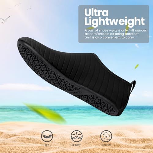 Communicates the product's extremely light weight (4-8 ounces per pair) to reassure shoppers that the shoes are comfortable, portable, and convenient to carry. Highlights the primary benefit of…