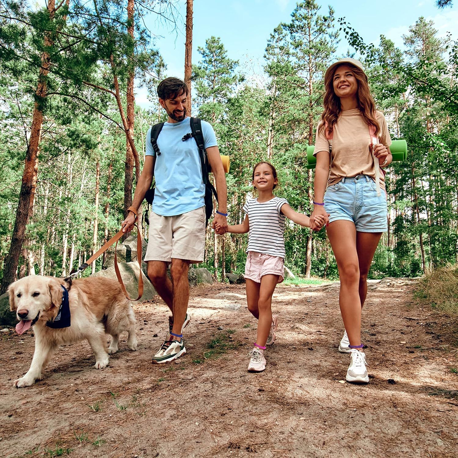 Demonstrates the product in use during a real-world outdoor family hiking scenario, creating an emotional connection and showing the product fits an active, family-friendly lifestyle.
