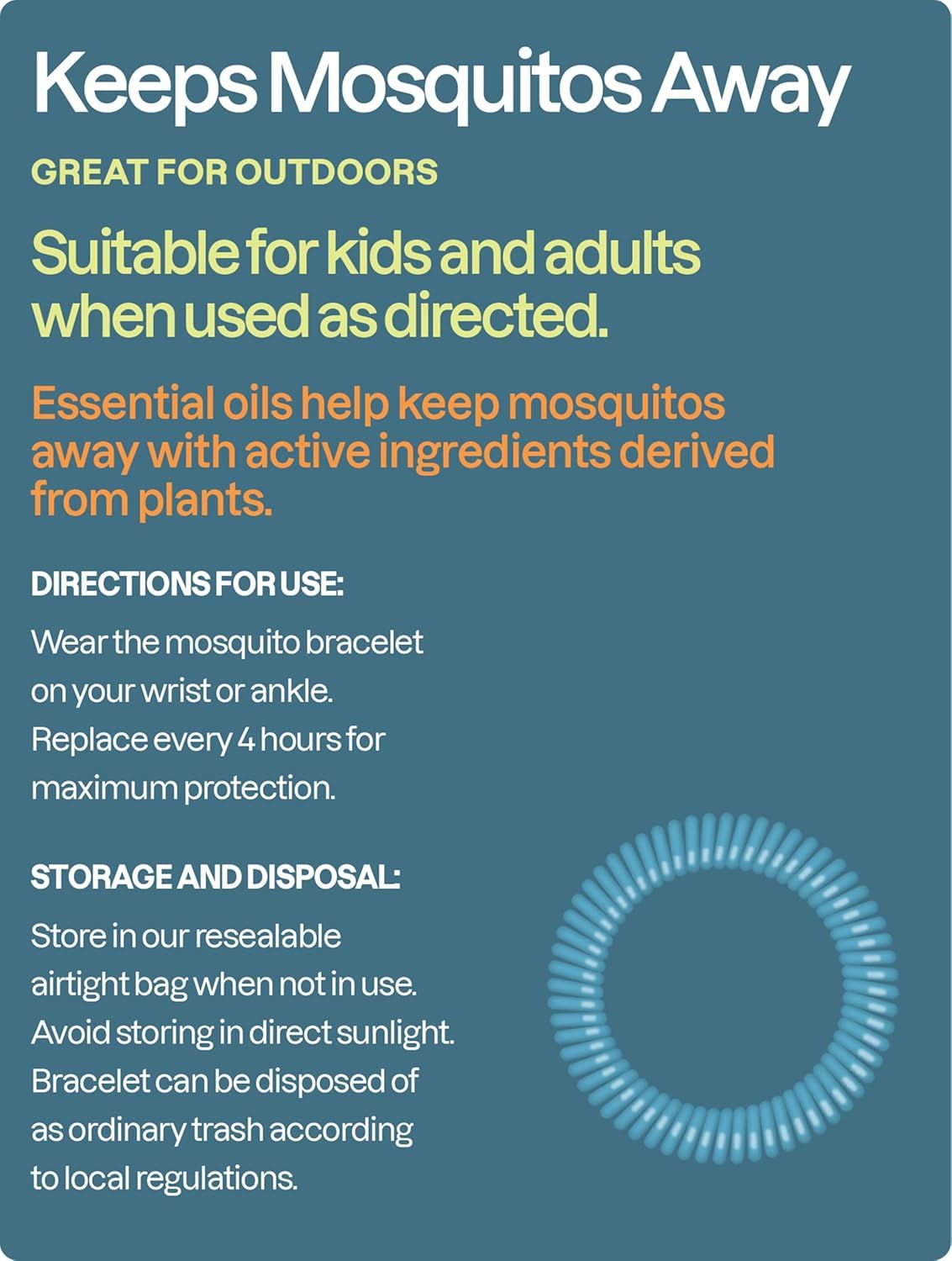Explains how to use the mosquito bracelet correctly (wear on wrist/ankle, replace every 4 hours) and how to store it properly to maximize effectiveness. Highlights multiple distinct benefits of the…