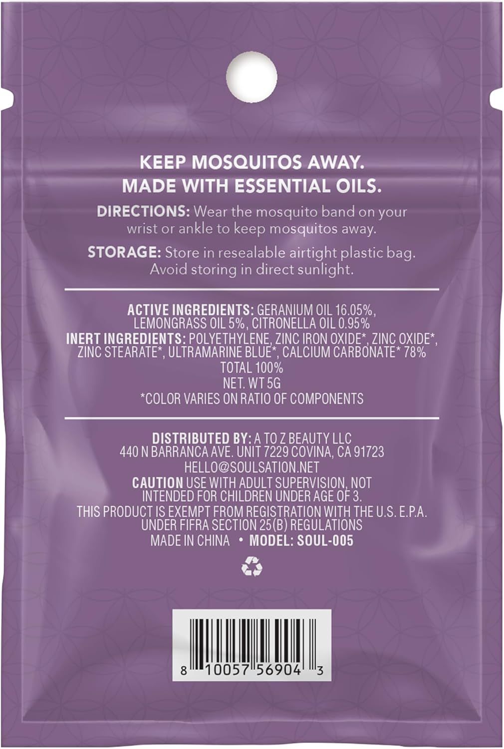 Explains how to use the mosquito band (wear on wrist or ankle) and how to store it properly, helping shoppers understand the simple application and care requirements.