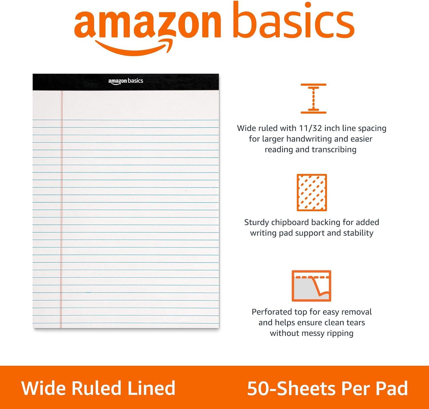Communicates three distinct product features in a segmented layout to show the writing pad's quality construction and usability benefits.