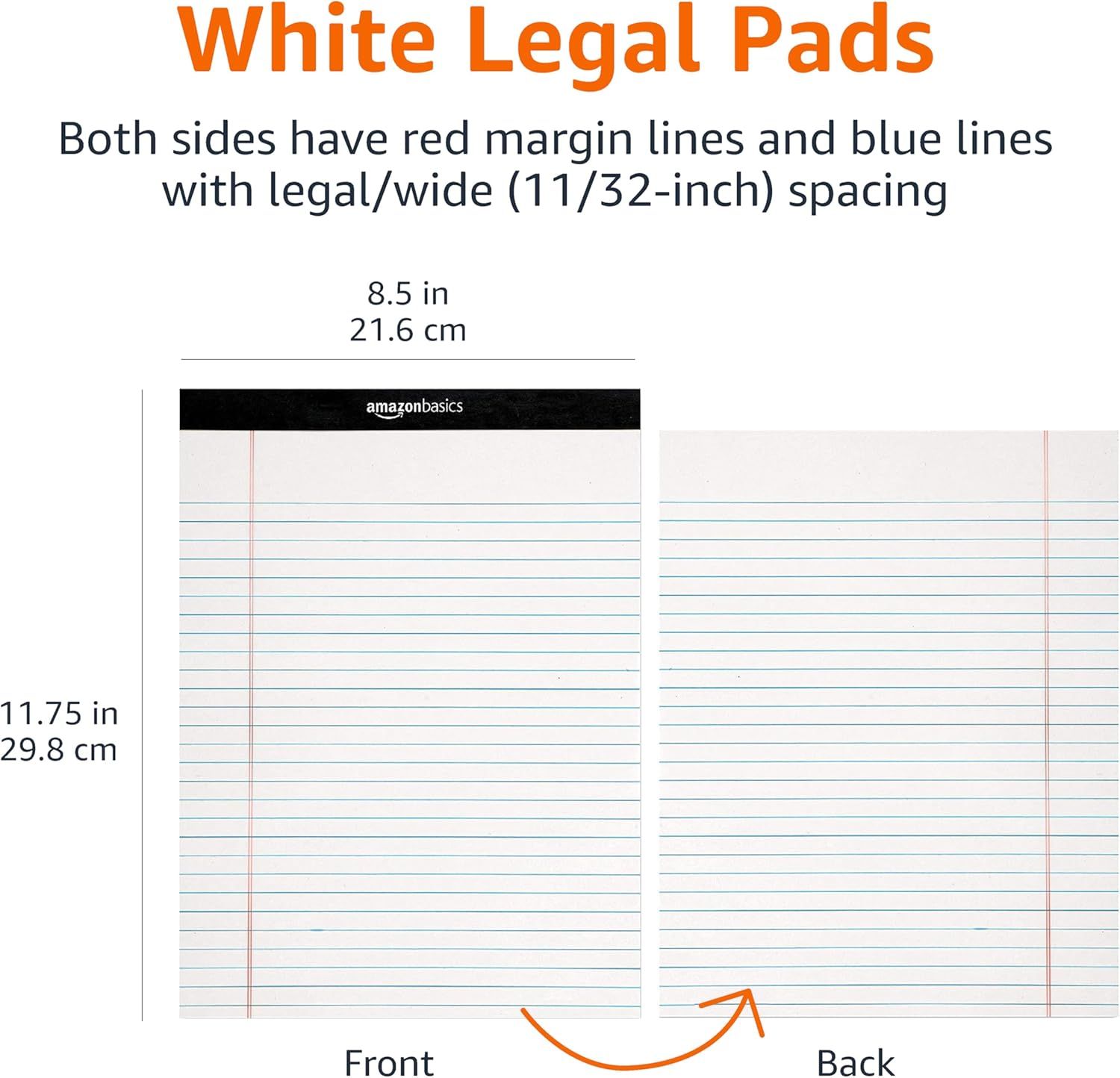 Communicates the exact physical dimensions of the legal pads (8.5 x 11.75 inches) to help shoppers understand the size and format of the product they are purchasing. Breaks down the structural…