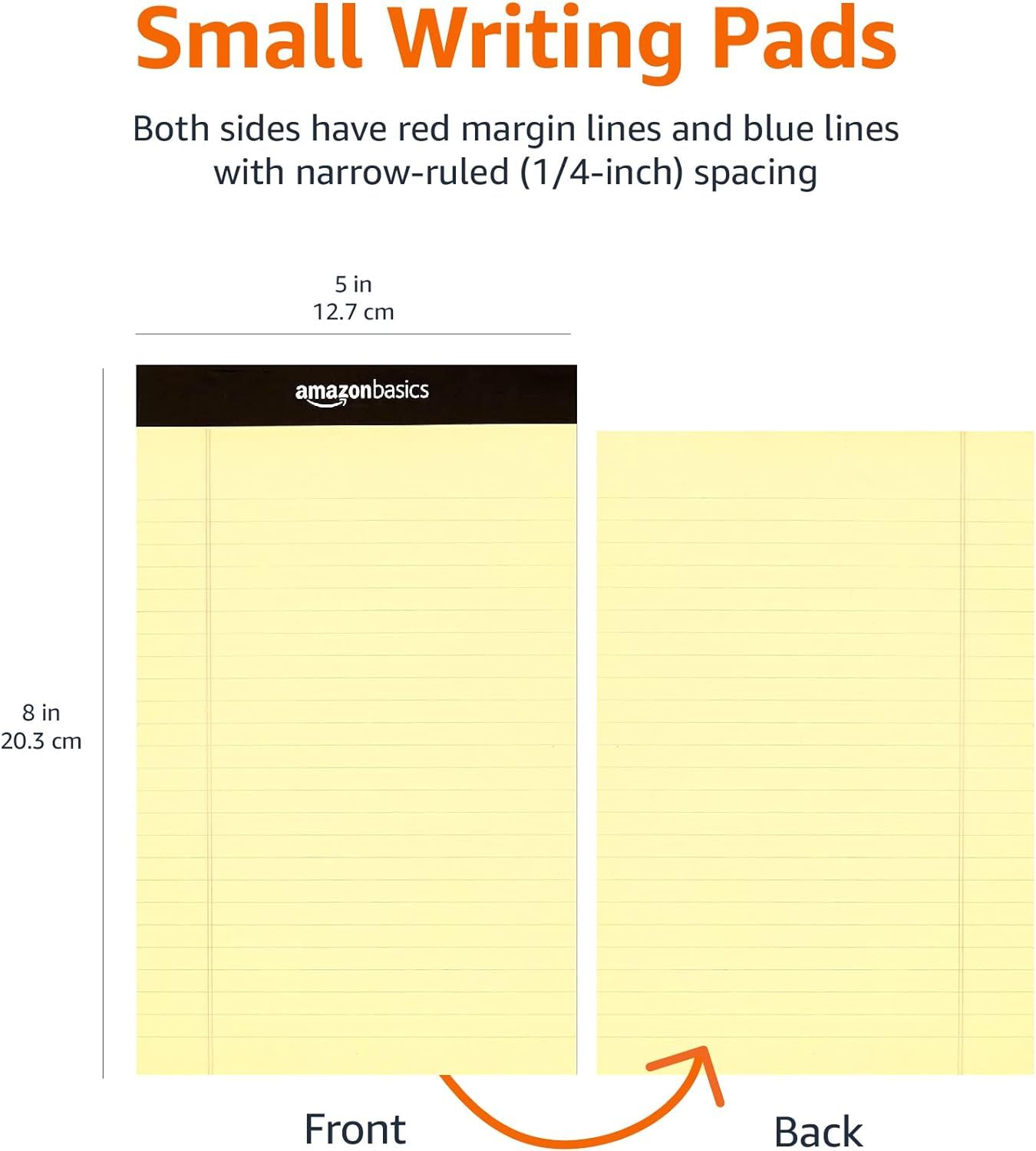 Communicates the exact physical size of the writing pads (5 x 8 inches) to help shoppers understand the product's dimensions before purchase. Highlights the key product features—narrow-ruled spacing…