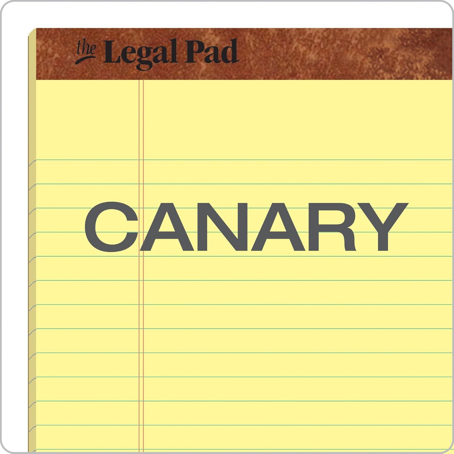 Highlights the distinctive canary yellow color of the legal pad to help shoppers identify the specific product variant or color option.