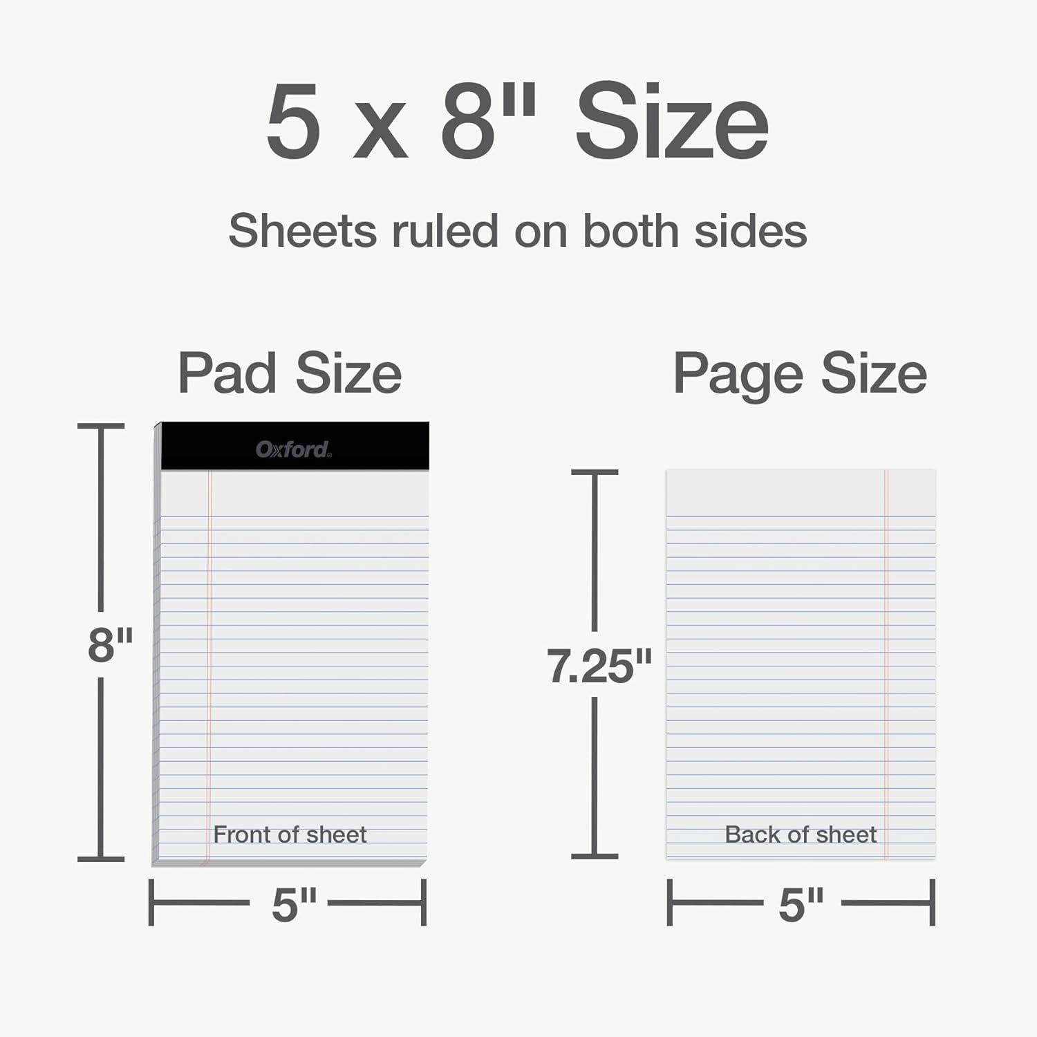 Communicates the exact physical dimensions of the notepad and individual sheets to help shoppers understand the product size and usable writing area.