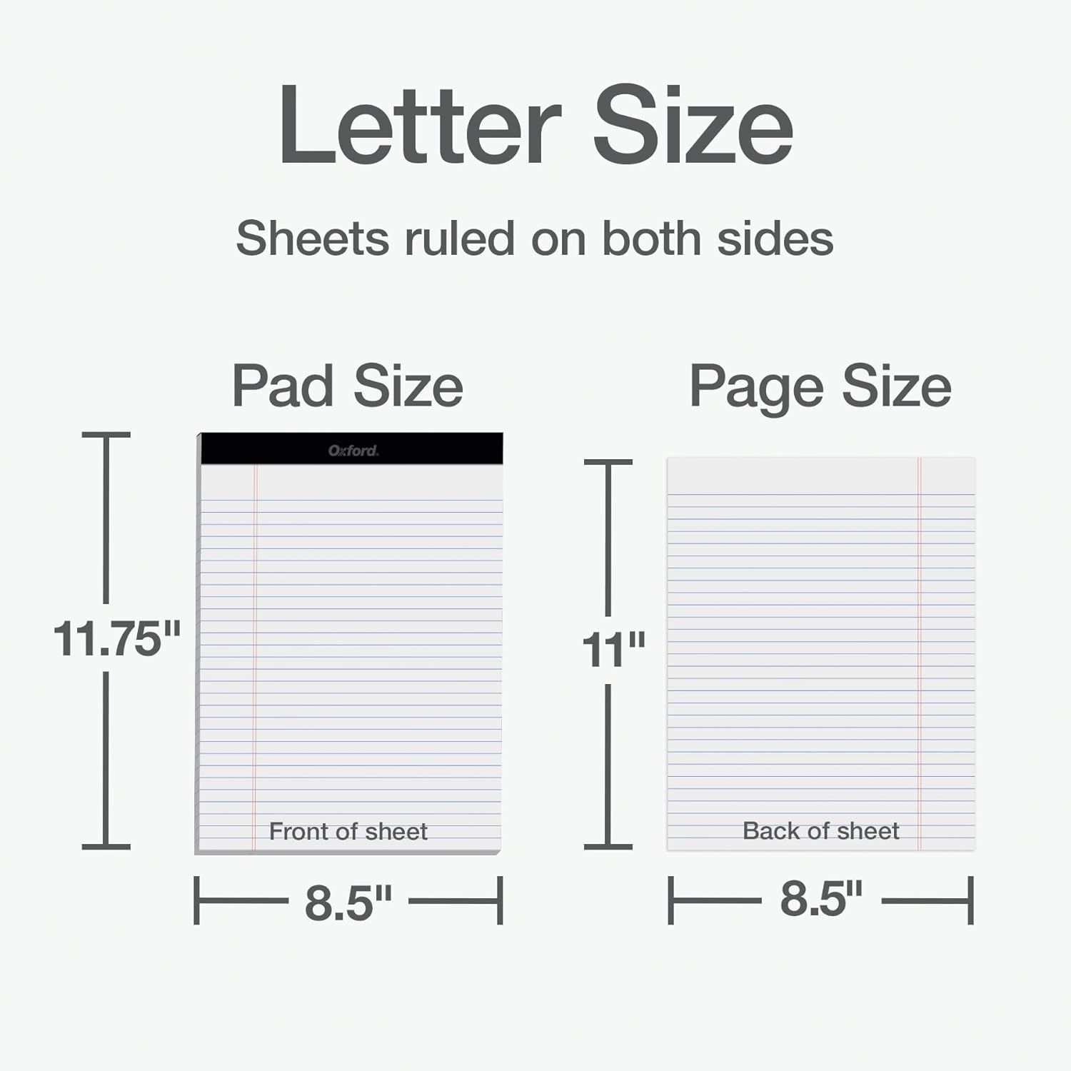Explains the physical dimensions of the notepad and individual pages to help shoppers understand the exact size they're purchasing and clarify the difference between pad size and page size.