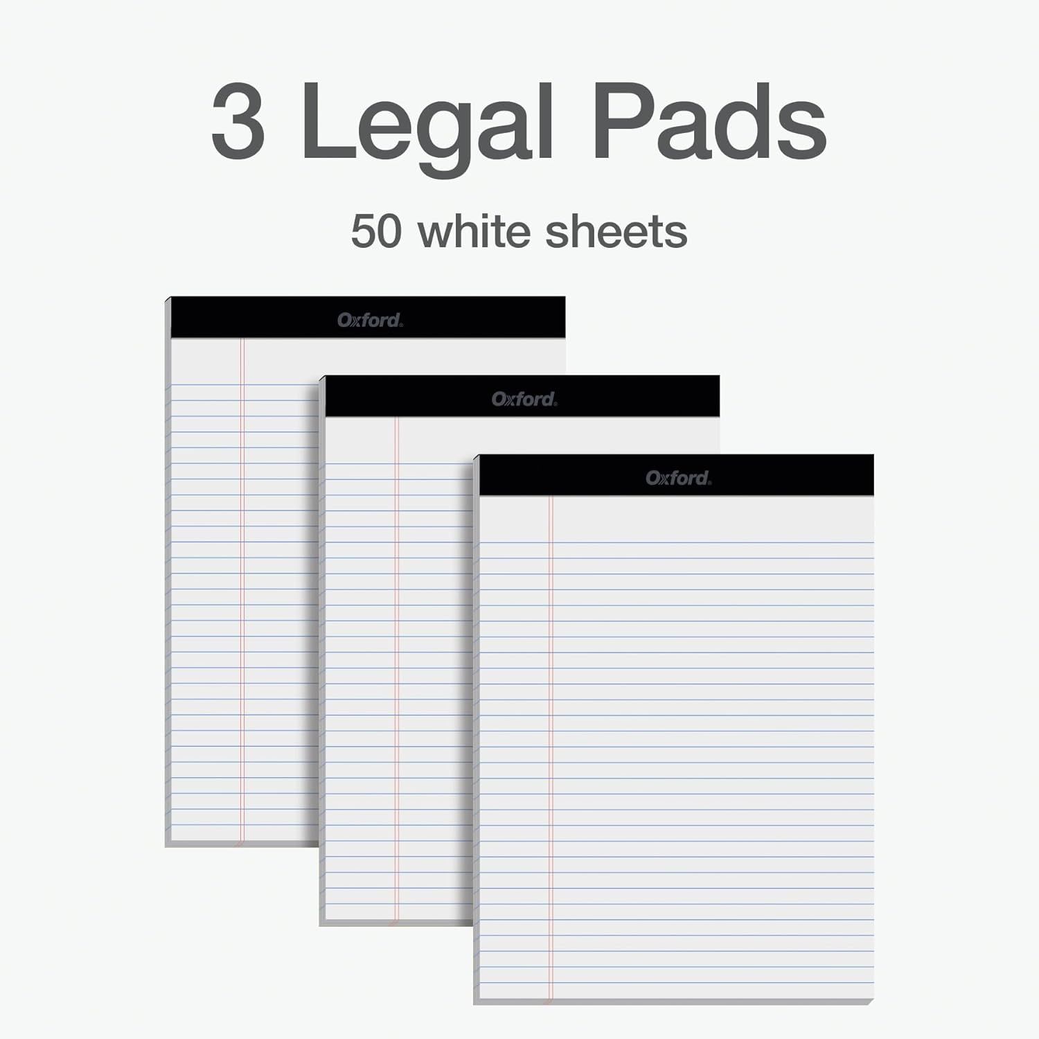 Communicates what the customer receives in the package—three legal pads with 50 sheets each—to set clear expectations about the bundle contents.