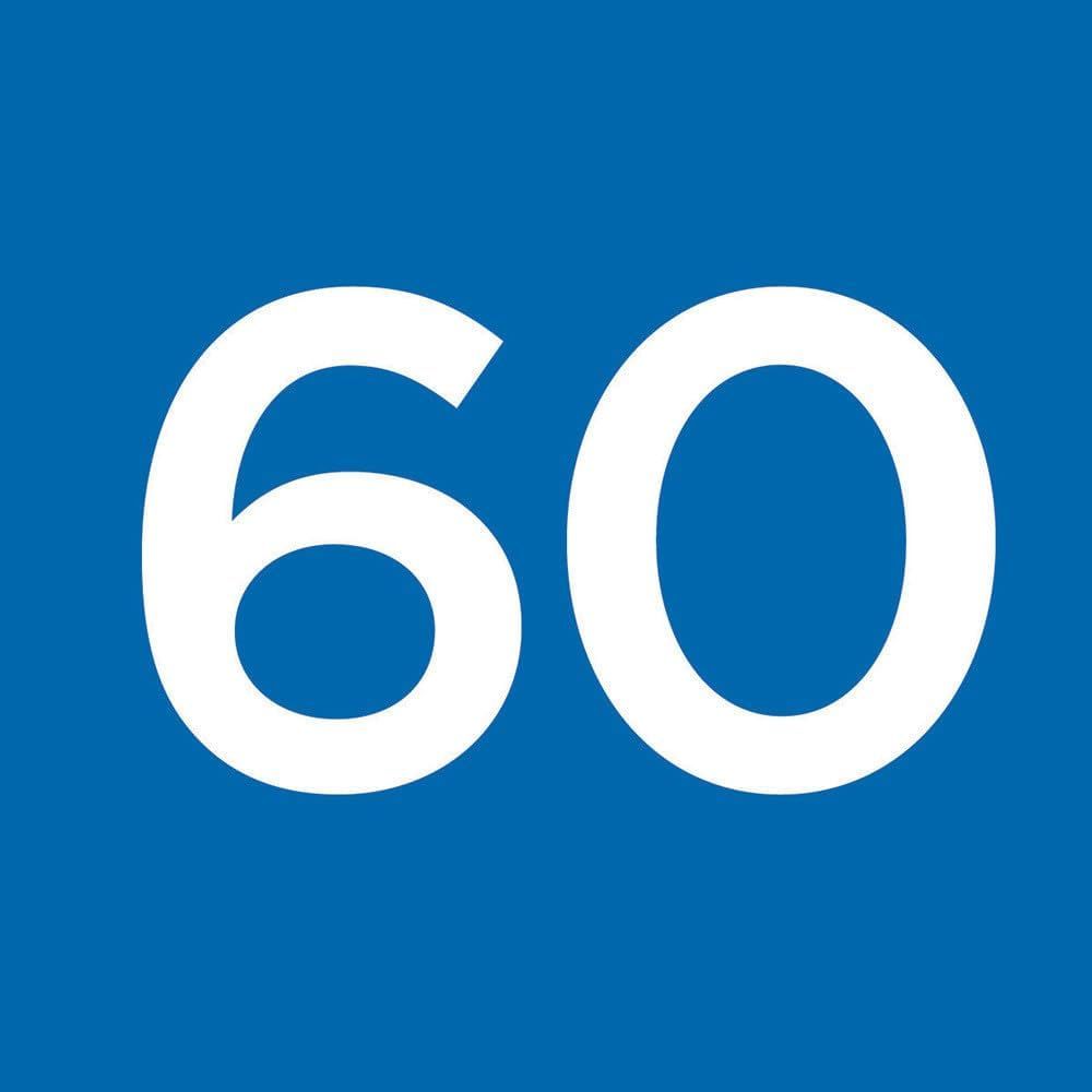 Communicates a bold numeric value (60) as the primary message, likely representing a performance metric, capacity, or quantity claim to immediately convey product capability.