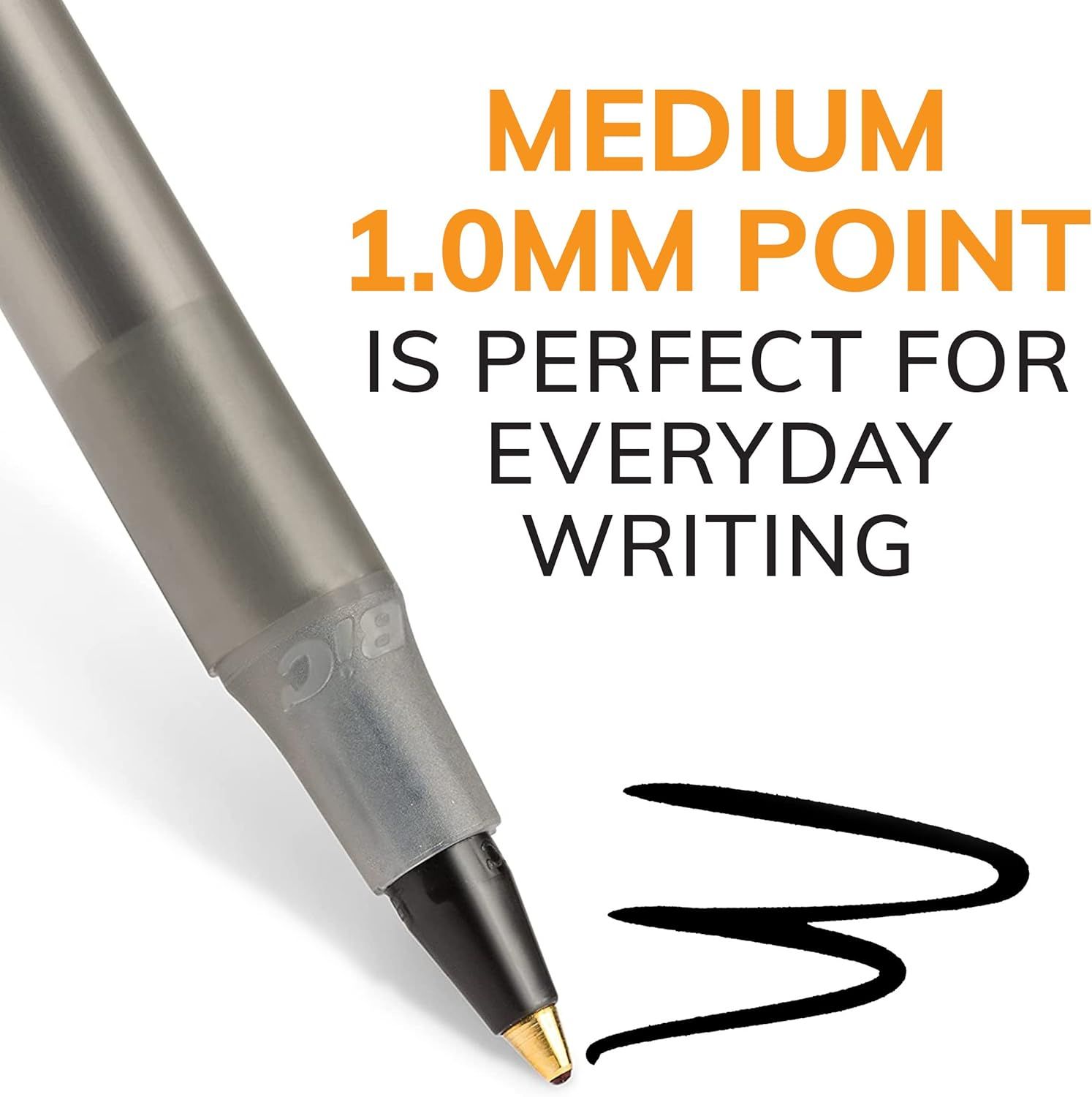 Highlights the pen's medium 1.0mm point size as ideal for everyday writing, reassuring shoppers about its versatility and suitability for general use.