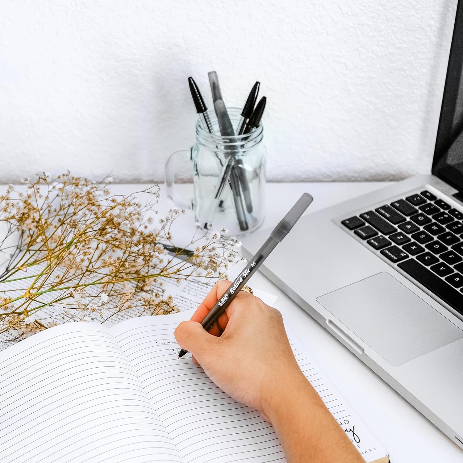 Demonstrates the product in an authentic, everyday work environment to help shoppers visualize how it fits into their daily routine.