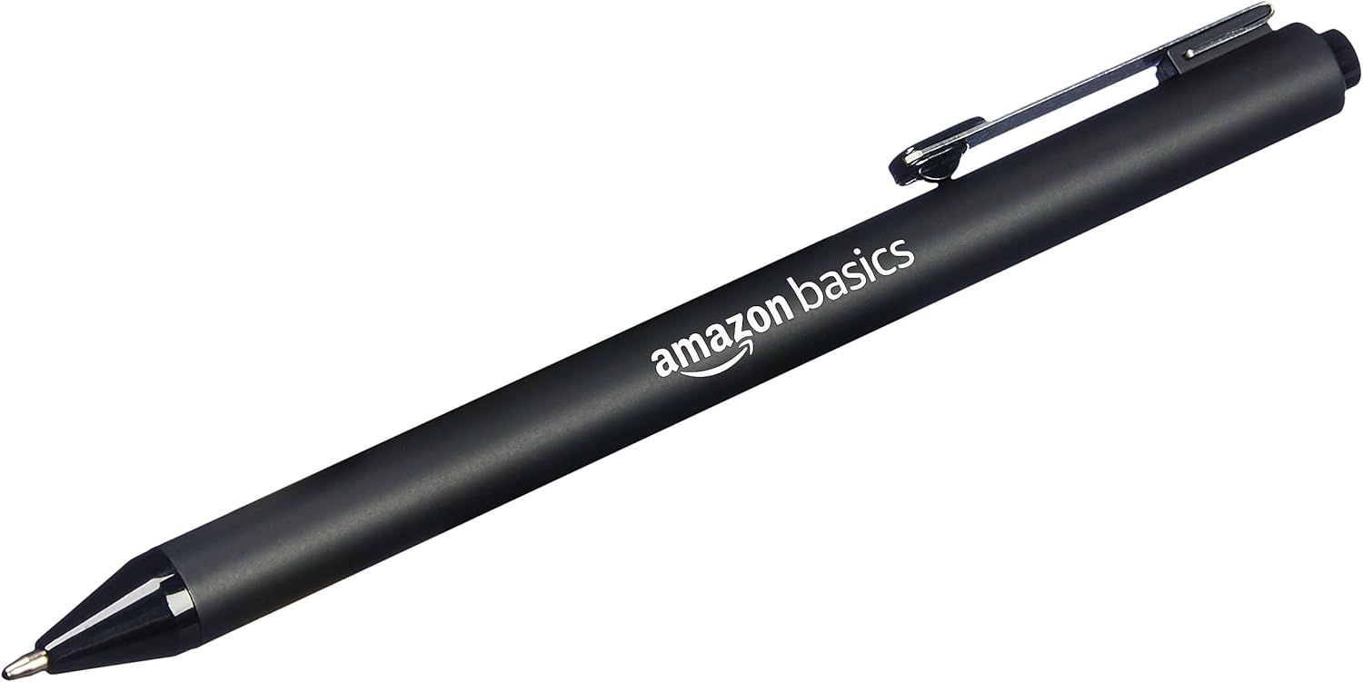 Provides a clean, catalog-style view of the Amazon Basics pen to show the product clearly without distractions.