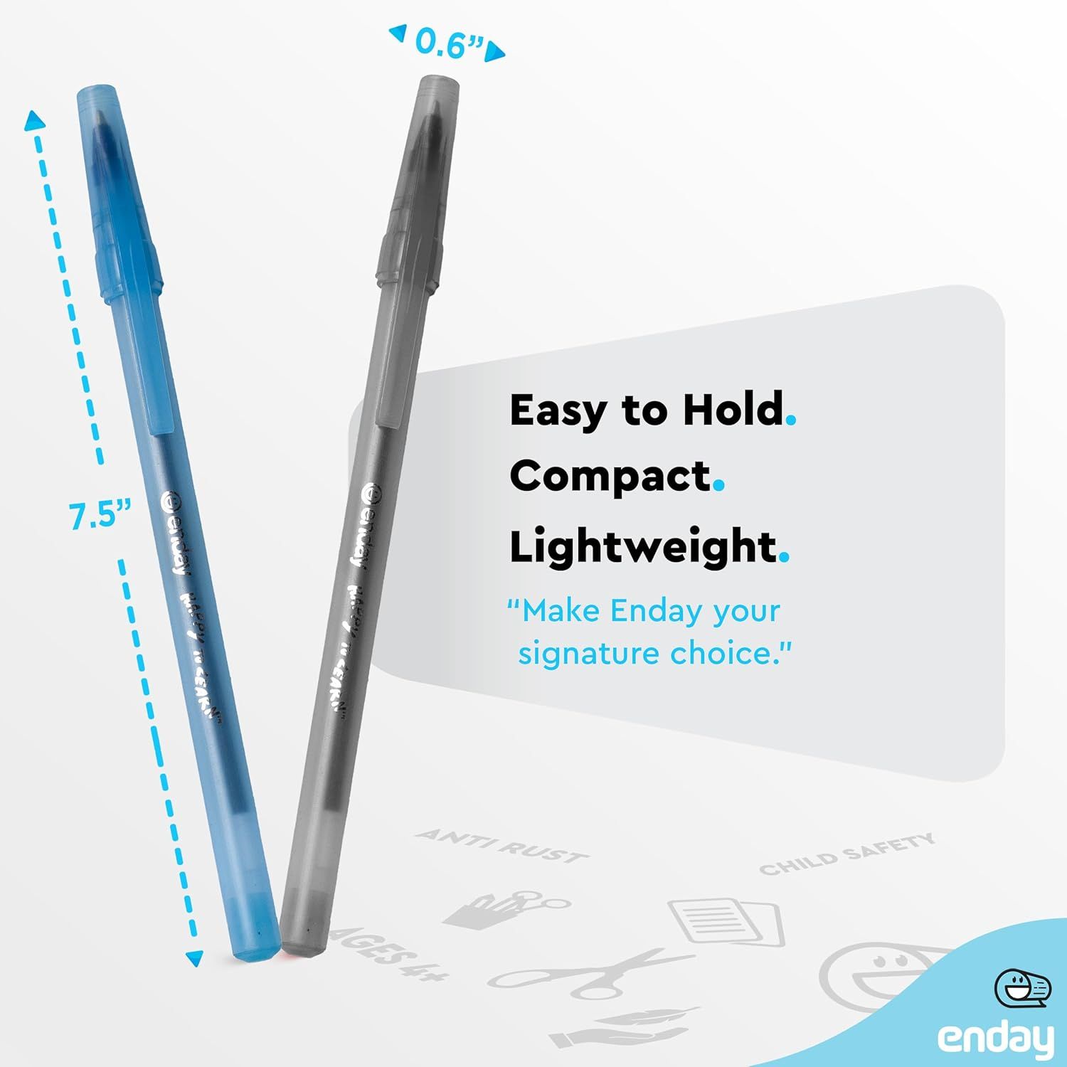 Communicates the physical dimensions of the pen (7.5 inches length, 0.6 inches width) to show shoppers it is compact and easy to hold, reinforcing portability and convenience. Highlights the pen's…