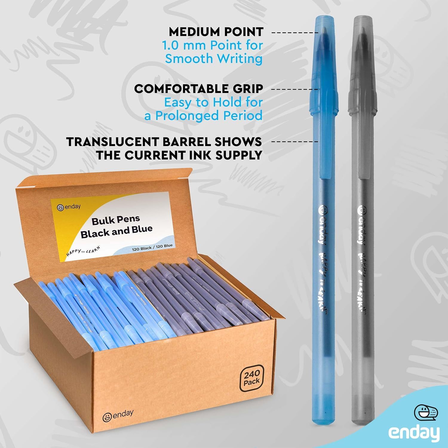 Breaks down the pen's key physical features—point size, grip comfort, and ink visibility—to help shoppers understand the product's construction and functional design.