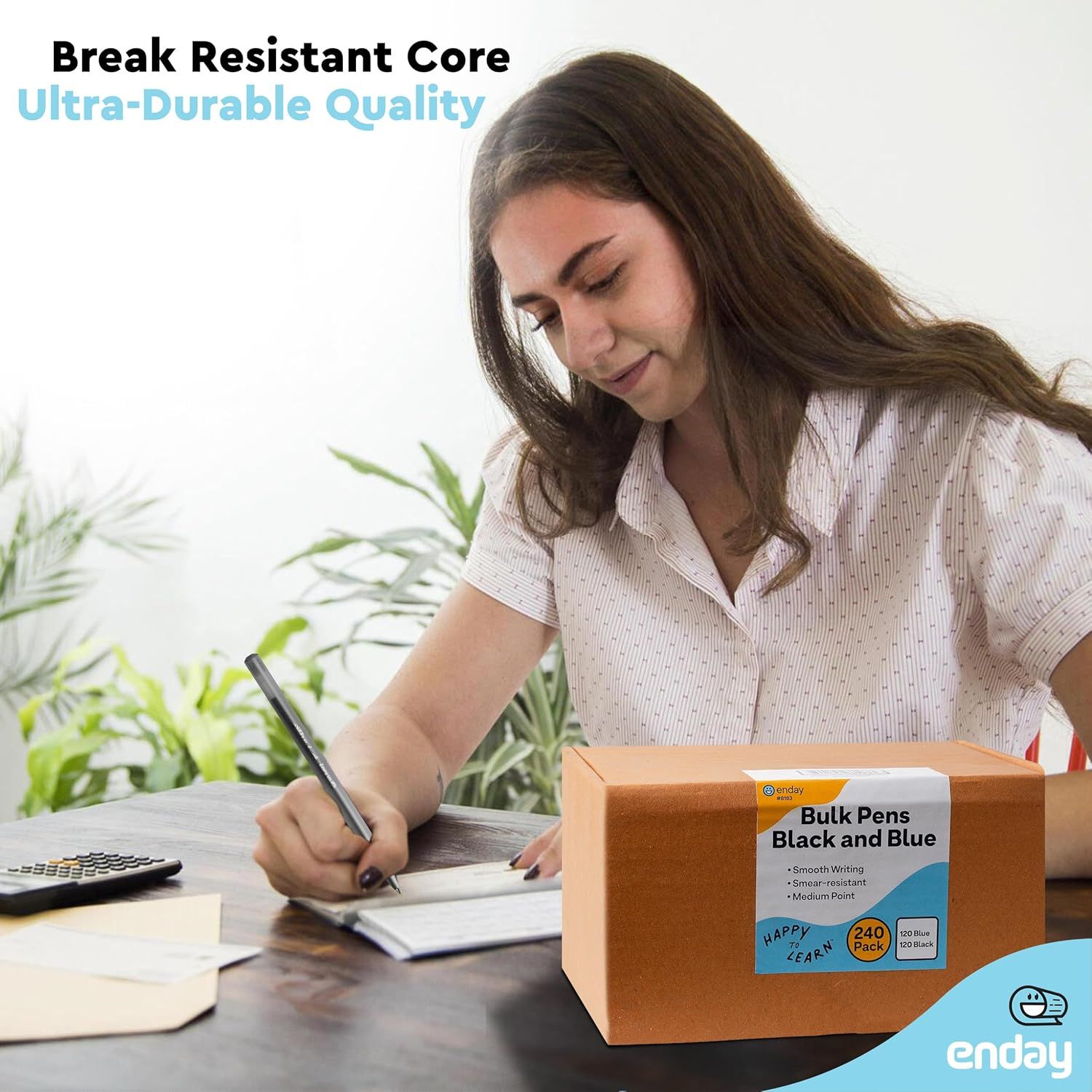 Communicates the durability and break-resistant quality of the pens to reassure shoppers that the product is long-lasting and reliable for everyday use.