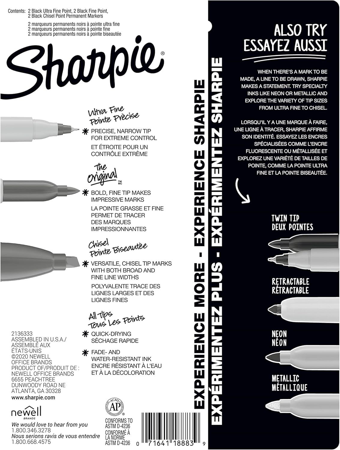 This image breaks down the different tip types and marker variants available in the Sharpie product line, helping shoppers understand the physical differences and choose the right marker for their…