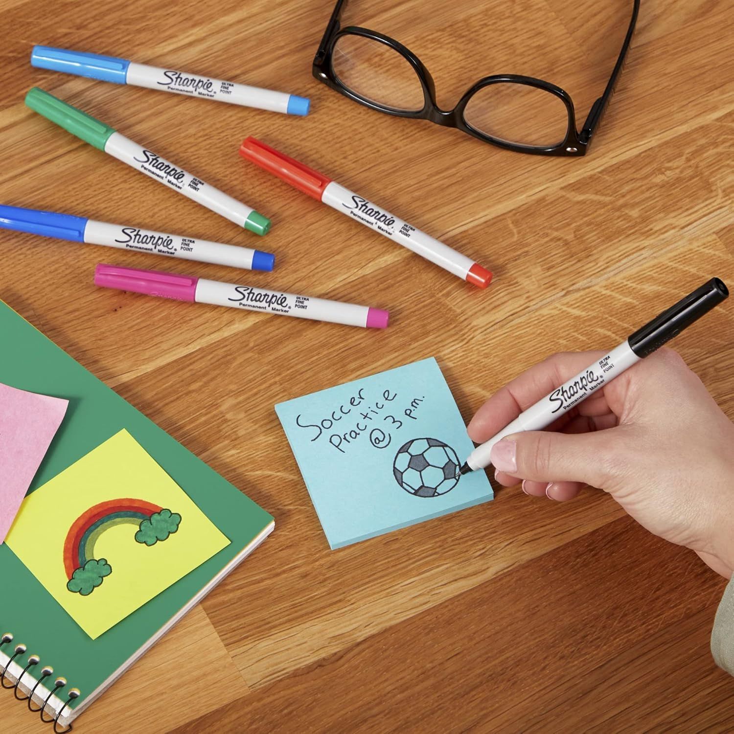 Shows the Sharpie markers in an authentic everyday setting to help shoppers visualize how the product fits naturally into their work, school, or home environment.