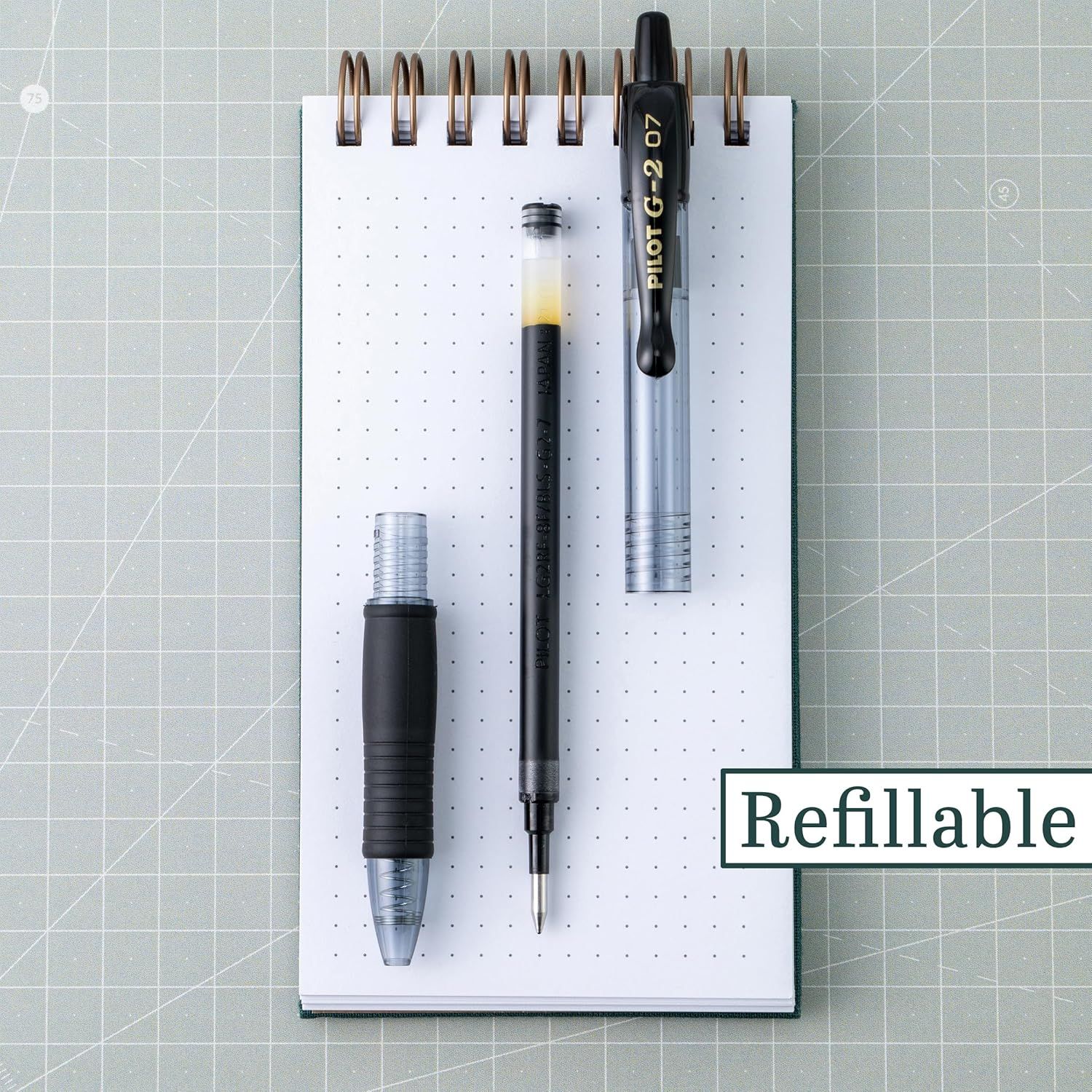 Shows the customer what comes with the pen purchase, highlighting that the pen is refillable with visible ink cartridges and components included.