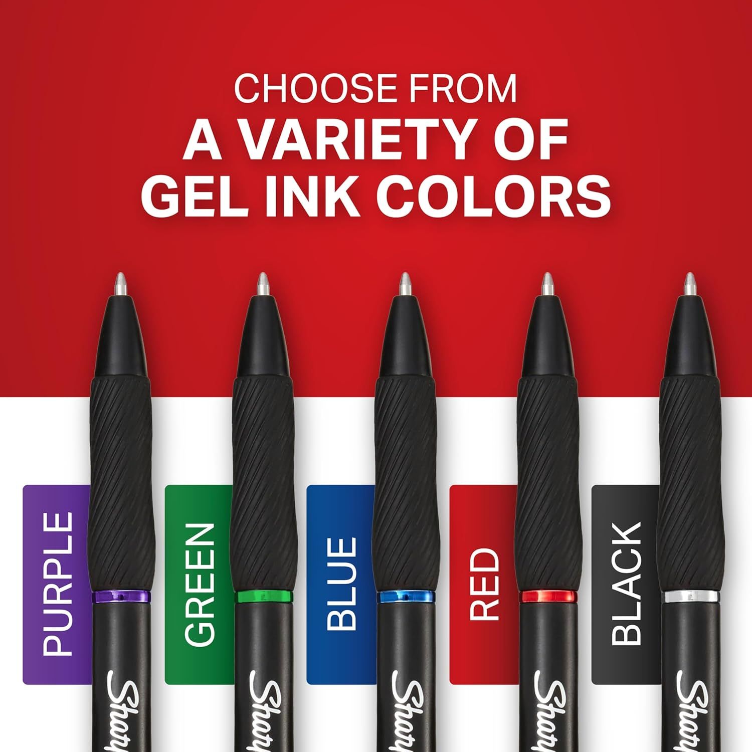 Showcases the variety of gel ink colors available in the product line, helping shoppers understand the range of options they can choose from.