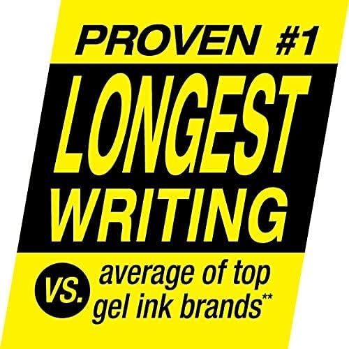 Communicates that this product writes longer than competing gel ink brands, positioning it as the superior choice for value and performance. Highlights the product's #1 ranking for writing duration,…