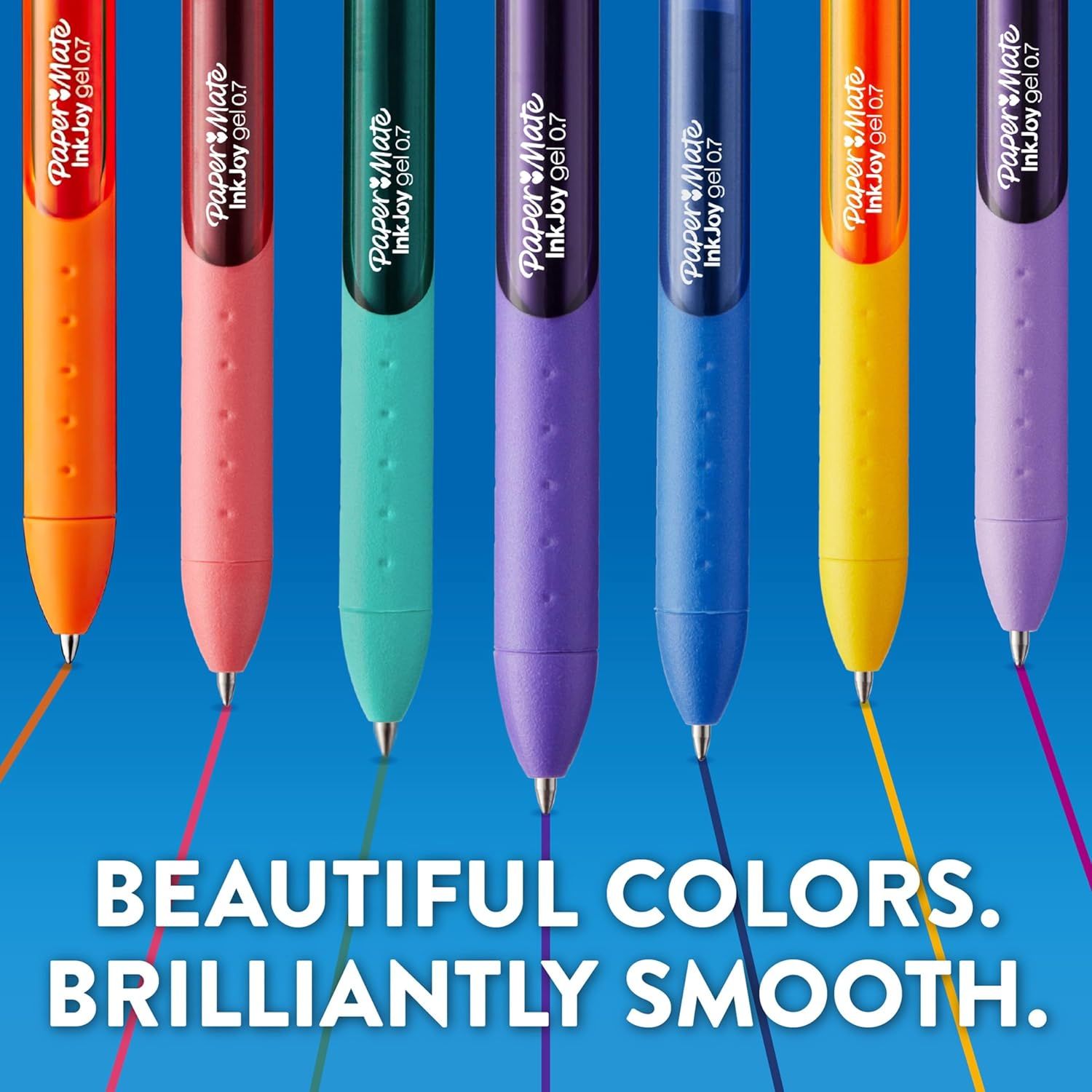 Showcases the brand's full product lineup in multiple vibrant colors to help shoppers see all available options and emphasize the aesthetic appeal and variety of the pen collection.